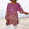 Camicia lunga casual Valstrend con scollo rotondo, stampa, maniche lunghe e orlo irregolare in stile rilassato.