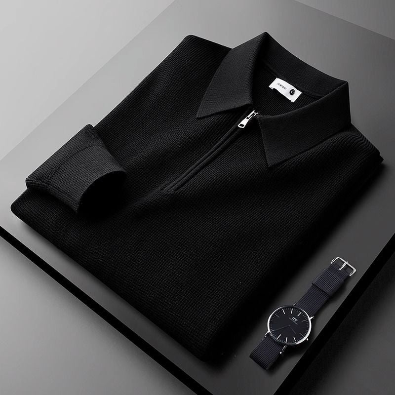 Maglione da uomo Valstrend in maglia calda a coste con mezzo zip e colletto a reverso, stile casual e confortevole.