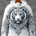 Felpa con cappuccio da uomo Valstrend con stampa digitale tigre bianca 3D e jacquard, tasca a marsupio, perfetta per sport primavera e autunno