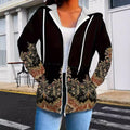 Cappotto etnico con cappuccio e taglia grande da donna Valstrend, stampa colorata e dettagli alla moda, vista frontale.