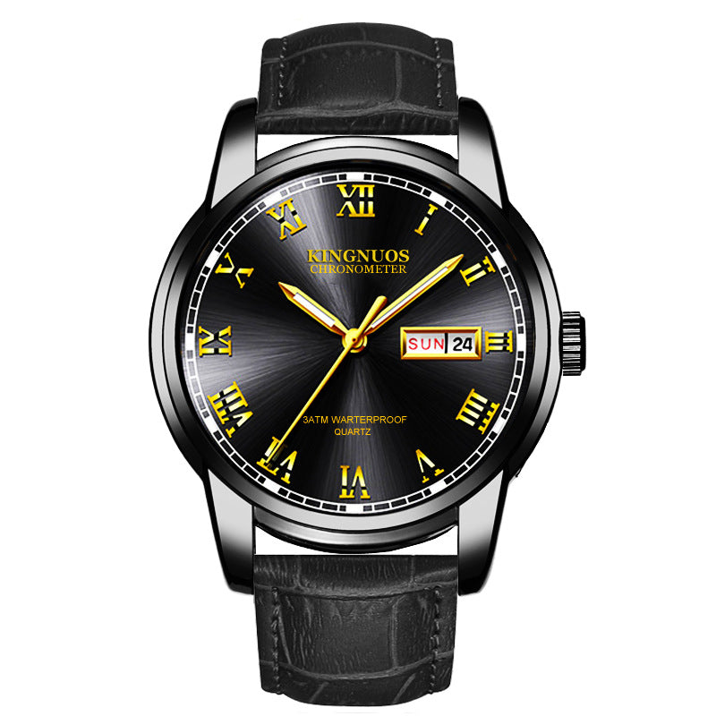Orologio da polso Valstrend con cinturino in acciaio, calendario a doppio fuso orario, stile business, non meccanico.