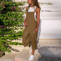 Completo casual in cotone e lino Valstrend, salopette lunga e larga, tessuto morbido e leggero, stile rilassato e comodo.