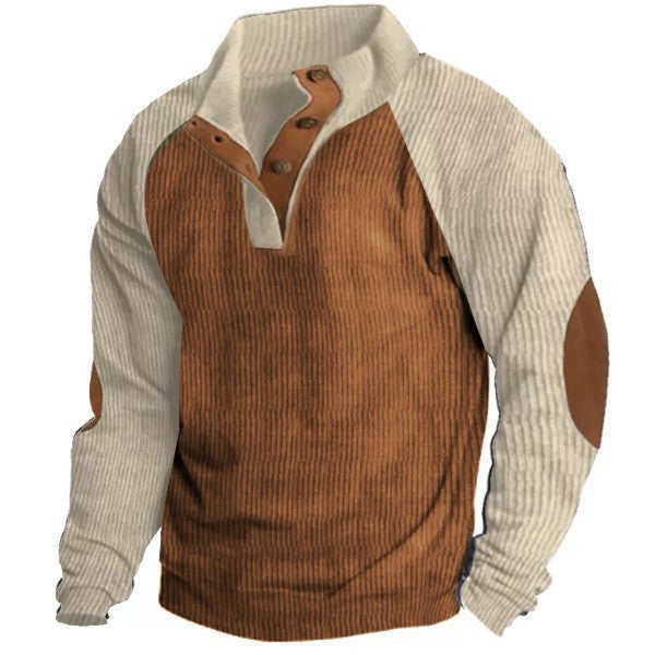 Felpa casual da uomo Valstrend con colletto stampato, vestibilità comoda e stile moderno, vista frontale.