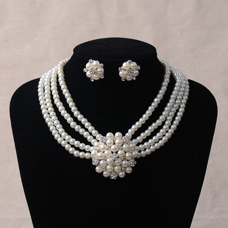 Set di gioielli da sposa Valstrend con collana a fiori, perle di lusso e orecchini abbinati, accessori matrimonio eleganti