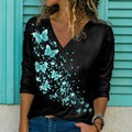 Top lungo con stampa farfalla 3D, scollo a V e maniche lunghe, in tessuto morbido, marca Valstrend.