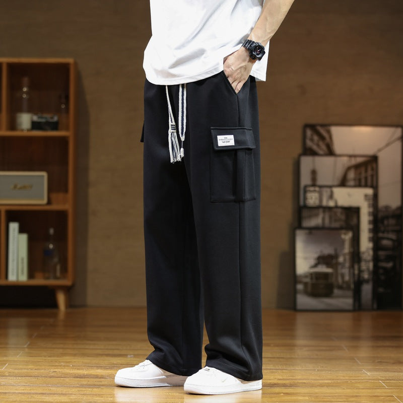 Pantaloni sportivi da uomo Valstrend, pantaloni larghi casual e pesanti, modello Tide Plus, colore nero con dettagli elastici.