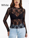 Top donna in mesh a maniche lunghe trasparente Valstrend, dettagli leggermente see-through e design elegante.