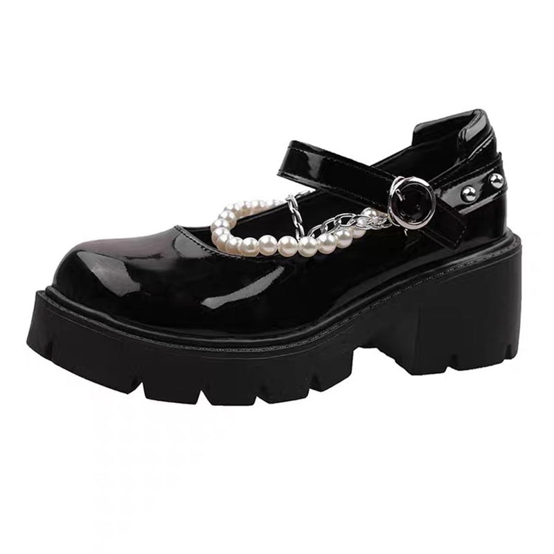 Scarpe Mary Jane con suola spessa per donna Valstrend, modello elegante con cinturino e design classico in pelle nera