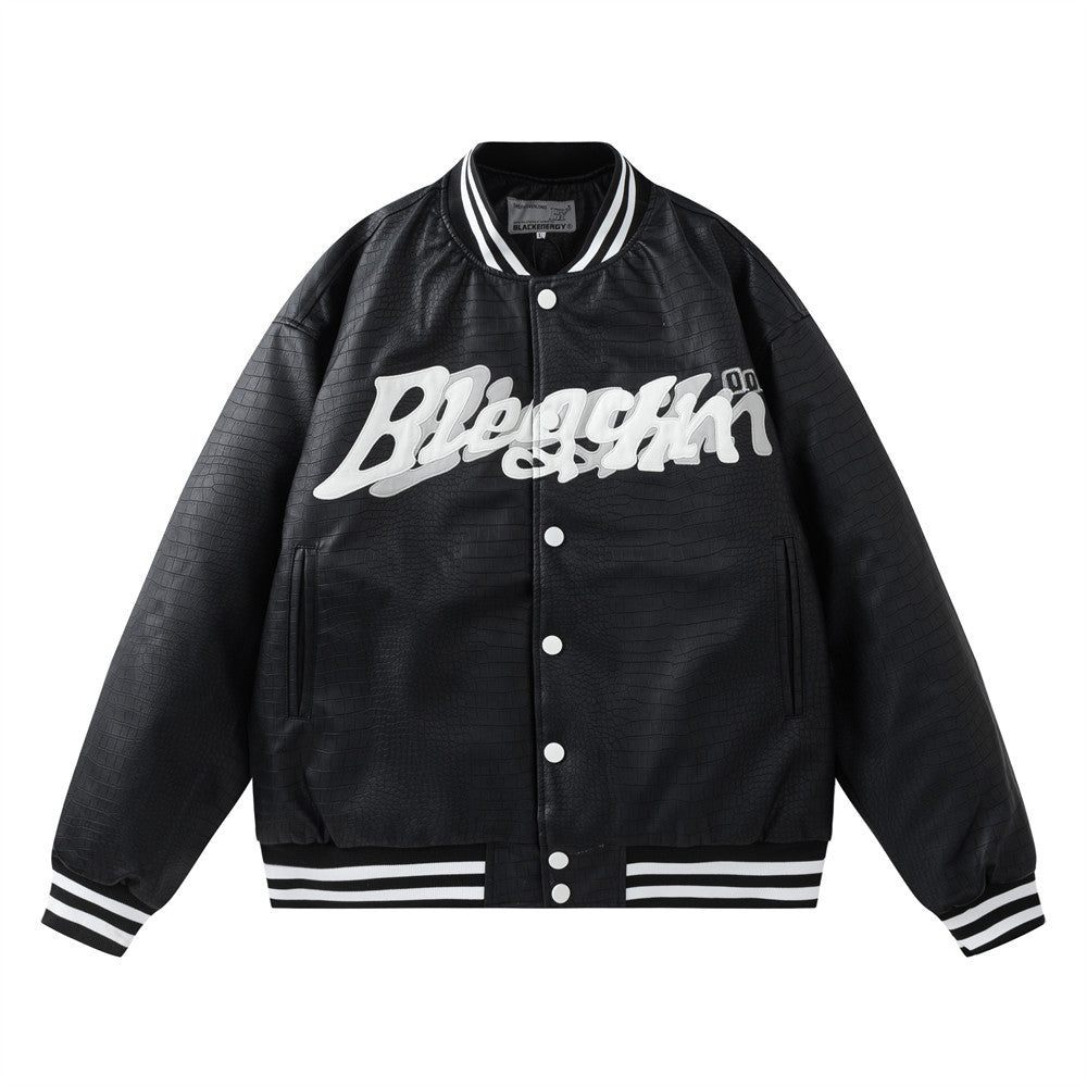 Giacca da motociclista in pelle PU da uomo di tendenza Valstrend, dettagliata con cuciture e zip frontale, stile moderno e resistente