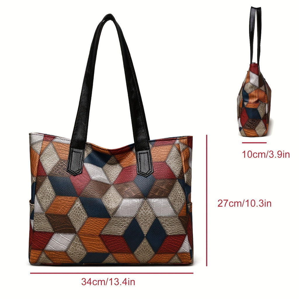 Borsa tote da donna in stile vintage con motivo a griglia, tracolla regolabile e chiusura con zip, marca Valstrend shop