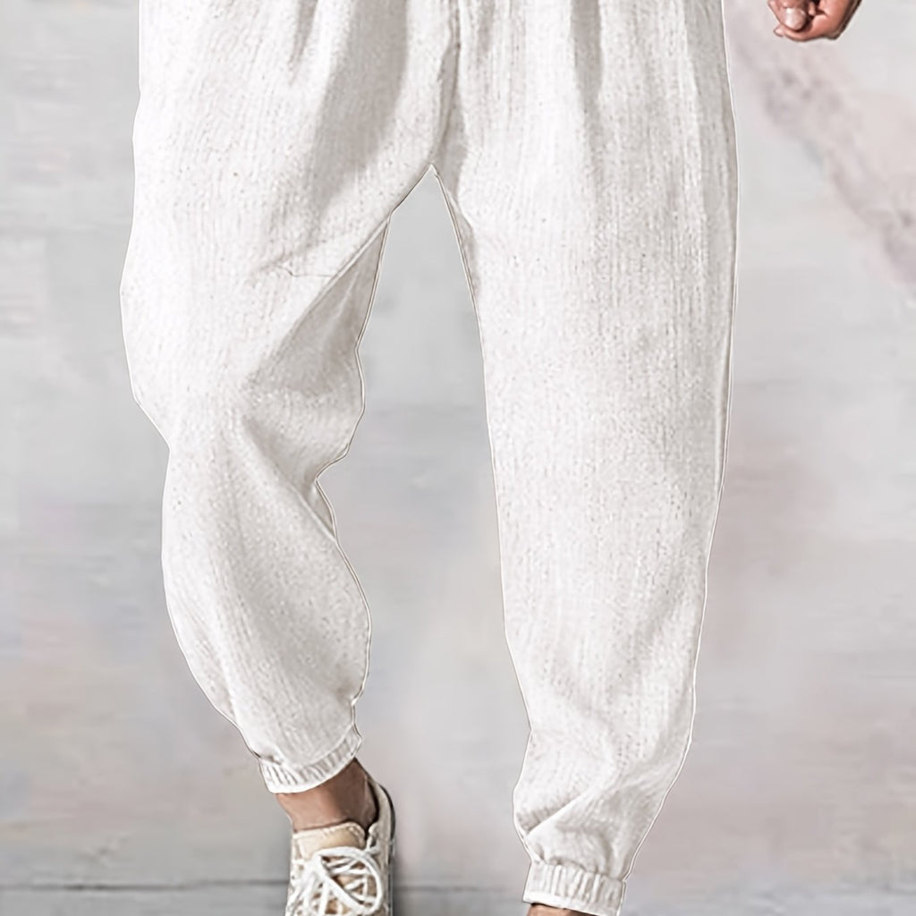 Joggers uomo in tessuto lavato e strappato con tasche e cintura con coulisse, pantaloni casual per fitness e attività all'aperto.