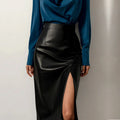 European And American Leisure Split High Waist Leather Skirt