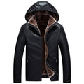 Giacca in pelle PU maschile di Valstrend, stile invernale con cappuccio, spessa, in velluto e lana, adatta per l'inverno.