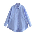 Camicia casual da donna Valstrend, a righe, lunga dietro e corta davanti, tessuto morbido e comodo, stile rilassato e moderno