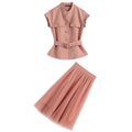 Vestito midi con top in mesh e pieghe, linea slim fit e vita alta, abbigliamento elegante Valstrend shop.