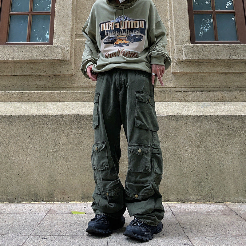 Men's Loose All-match Casual Multi-pocket Workwear Straight-leg Pants