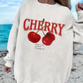 Elegant Plus Size Crew Neck Cherry Print Sweatshirt - 100% Polyester Knit Fabric, Long Sleeve, Regular Length, Medium Stretch, Fall/Winter Collection Pullover