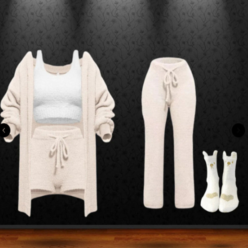Set invernale autunno con giacca, gilet e shorts in maglia morbida, vestito a quattro pezzi Valstrend, abbigliamento caldo e comodo