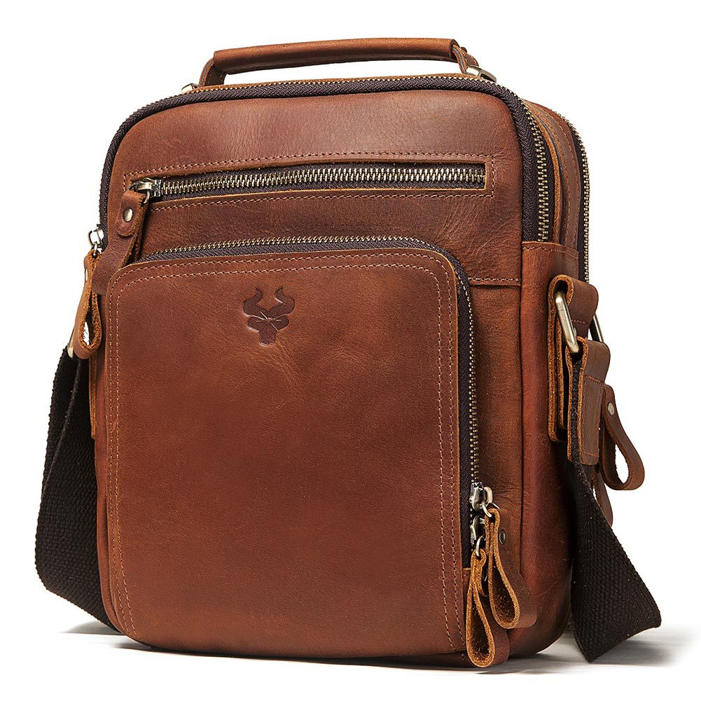 Borsa uomo in pelle Crazy Horse Valstrend, tracolla singola in pelle marrone con dettagli classici e spazioso scomparto.