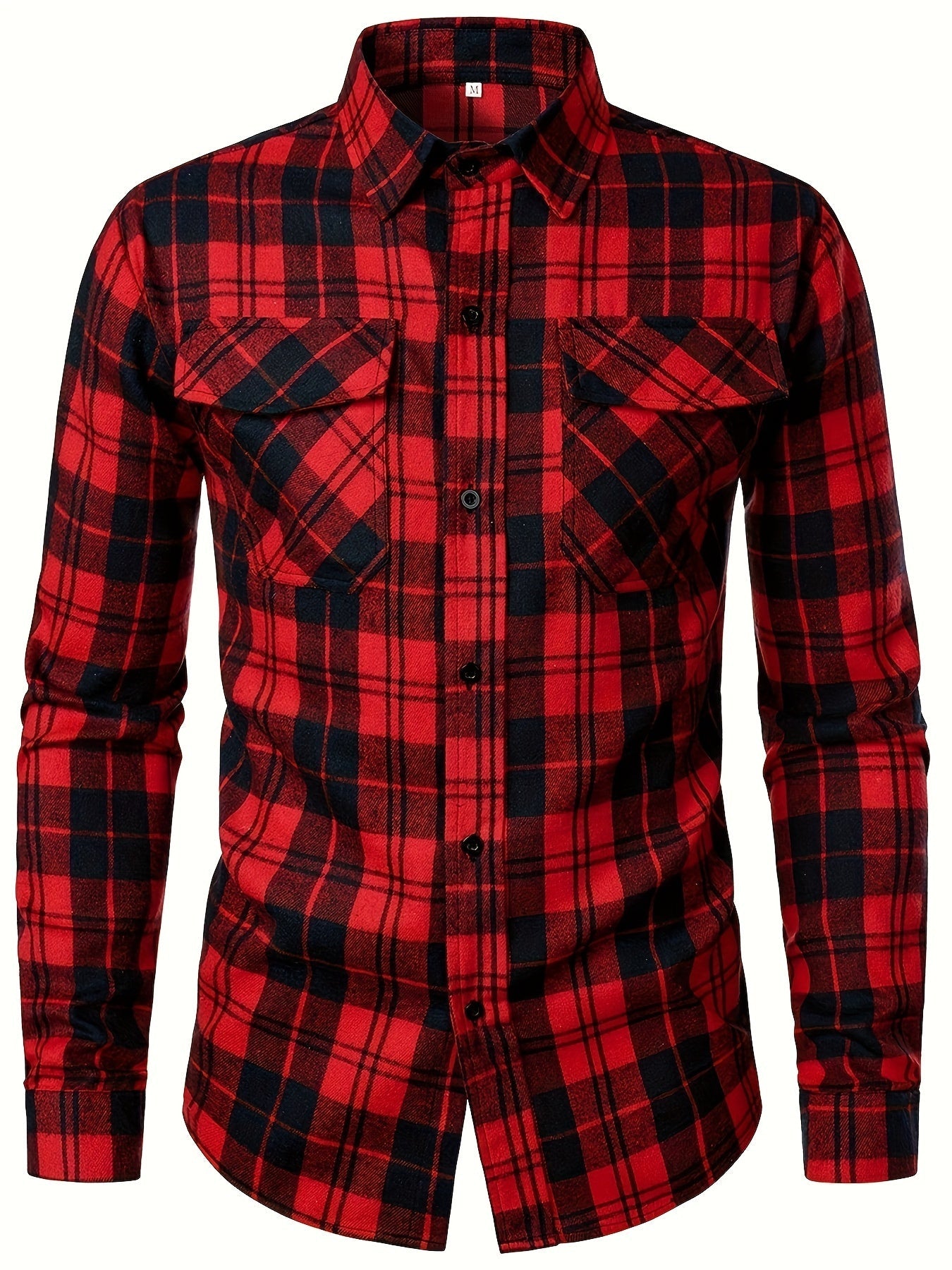 Camicia uomo a quadri Valstrend con tasche a pattina, maniche lunghe, collo a revers, stile casual per primavera e autunno.