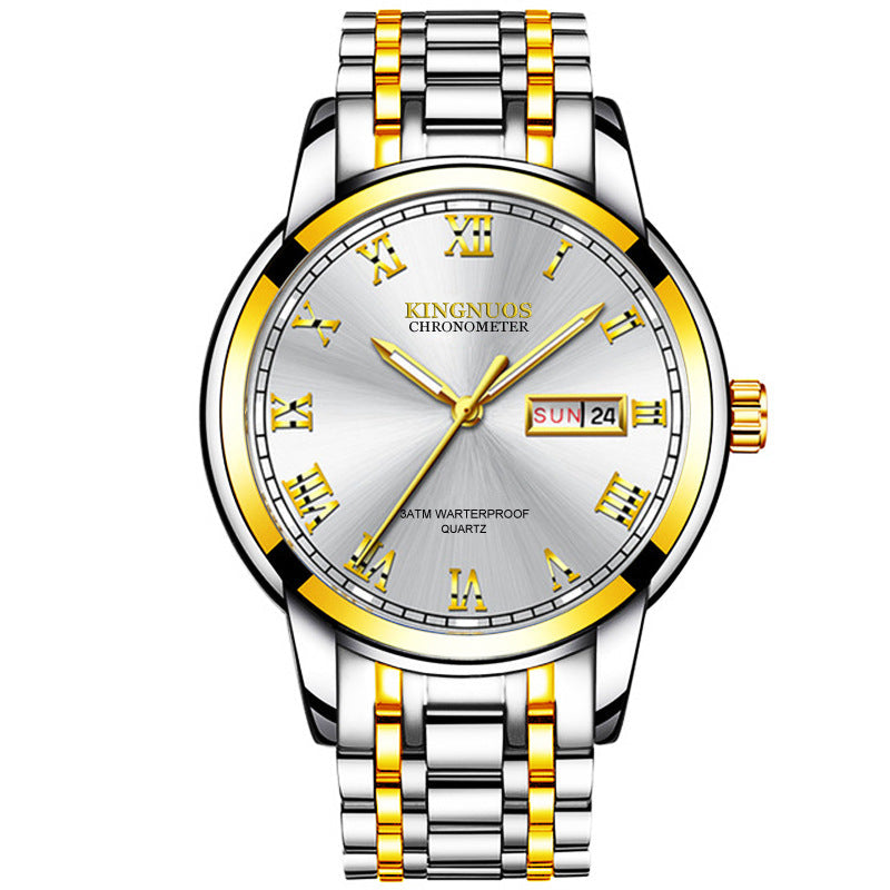 Orologio da uomo Valstrend, cinturino in acciaio, cronografo con doppio calendario, stile business, senza meccanismo.