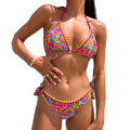 Floral Print Striped Lace-up Swimsuit