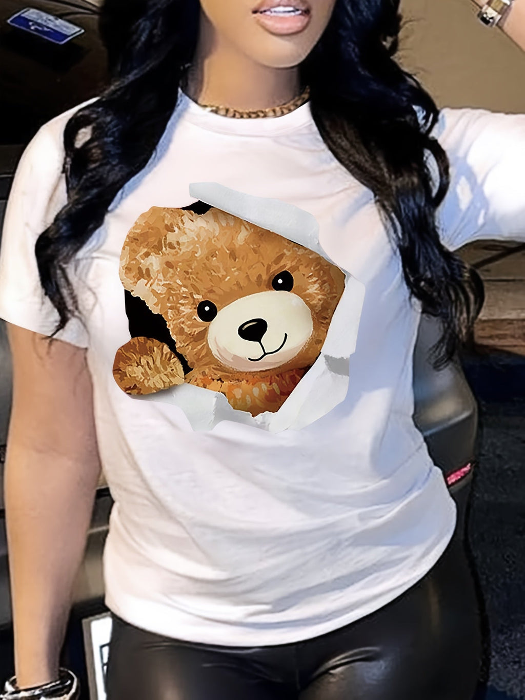 T-shirt donna Valstrend con stampa grafica a maniche corte, collo rotondo, casual per primavera e estate.