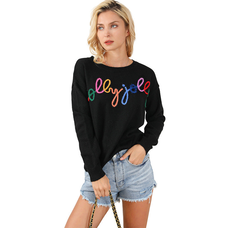 Pullover crew neck casual con stampa a lettere, maglione Valstrend shop, stile comodo e moderno, tessuto morbido e confortevole.