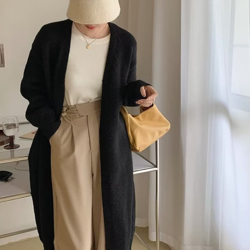 Cardigan da donna valstrend, maglione a maniche lunghe in tinta unita autunnale, in maglia, stile coprispalle di media lunghezza