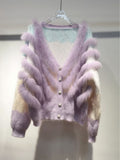 Cardigan corto donna in stile ghiacciolo, Valstrend, con collo rotondo e maniche lunghe, tessuto morbido e caldo.