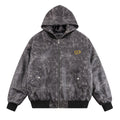 Giacca in pelle da biker Valstrend con effetto tie dye, lavata e usurata, con cappuccio e dettagli in stile casual e alternativo