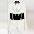 Giacca blazer slim fit Valstrend in mesh trasparente con motivo a spina di pesce e patchwork, stile alla moda e elegante.