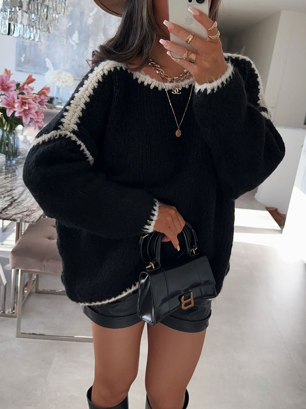 Maglione casual da donna a maniche lunghe Valstrend, pullover morbido e comodo, in tessuto soffice e stile semplice.