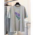 Combed Cotton Printed Summer Clothing Short Sleeve T-shirt Women's Loose Korean Style