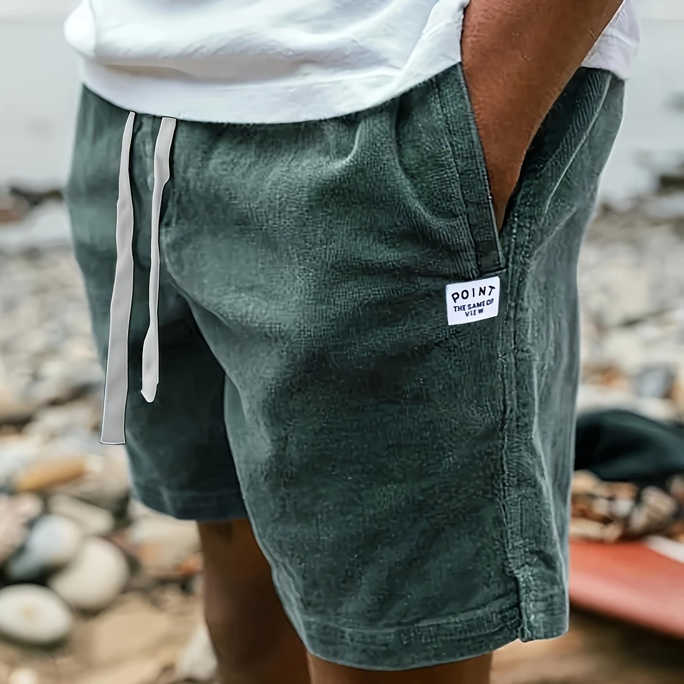 Pantaloncini corti in velluto a coste da uomo con coulisse, etichetta Valstrend, stile casual elegante e versatile per estate outdoor