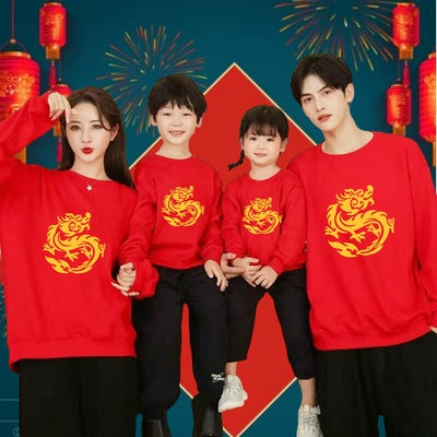 Autumn And Winter Thickened Dragon Year New Family Welfare Round Neck Sweater