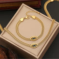 Set di collana e bracciale Valstrend in acciaio inossidabile dorato con occhi vuoti, elegante e alla moda.