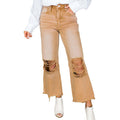 Jeans da donna strappati a vita alta in denim lavato, marca Valstrend shop, con dettagli di rottura e finitura sbiadita.