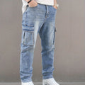 Pantaloni jeans slim-fit da uomo Valstrend, tessuto denim solido con multiple tasche, ideali per attività casual primavera e autunno
