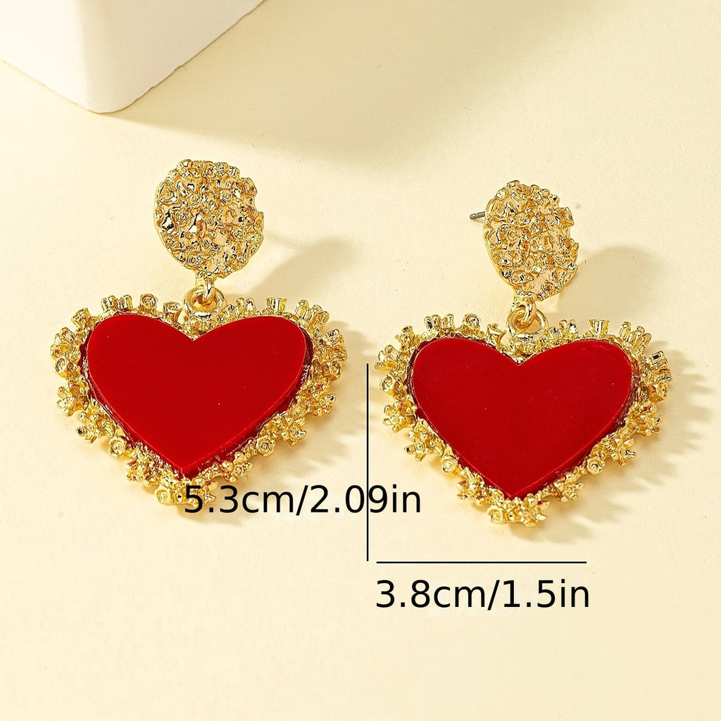 Orecchini pendenti con cuore colorato e design elegante in lega di zinco, perfetti come regalo di San Valentino per innamorati