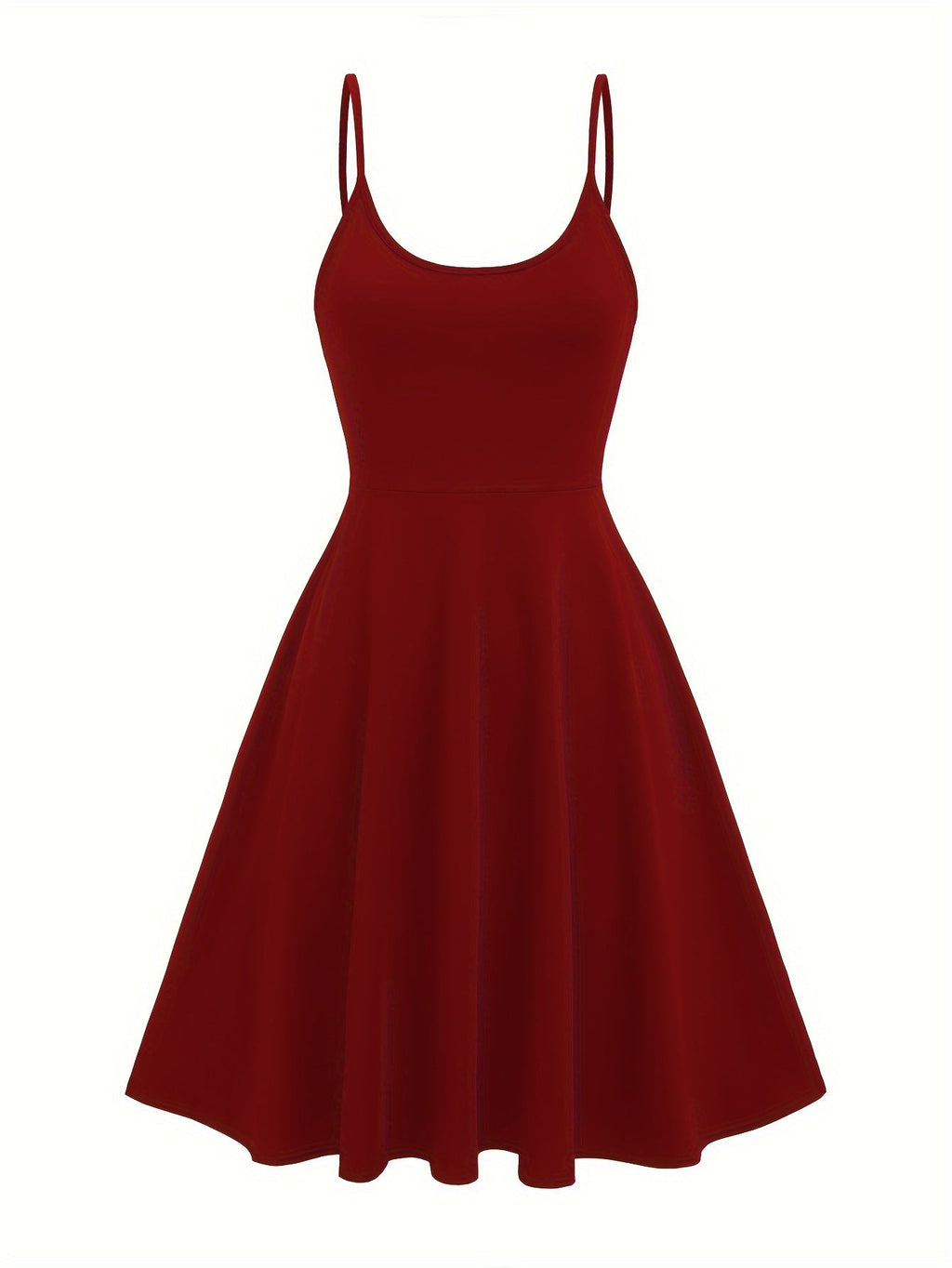 Solid Color Spaghetti Strap Drress, Casual Sleeveless A-line Midi Cami Dress For Spring & Summer, Women's Clothing