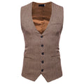 Gilet da uomo in tessuto a spina di pesce autunno-inverno, singolo bottoncino, stile elegante, marca Valstrend.