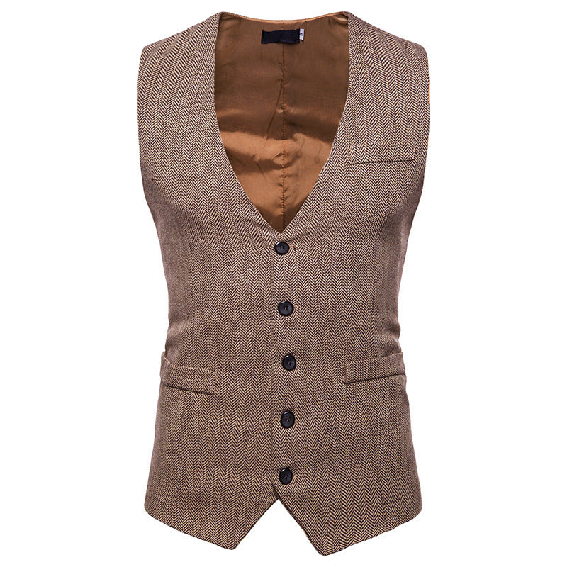 Gilet da uomo in tessuto a spina di pesce autunno-inverno, singolo bottoncino, stile elegante, marca Valstrend.