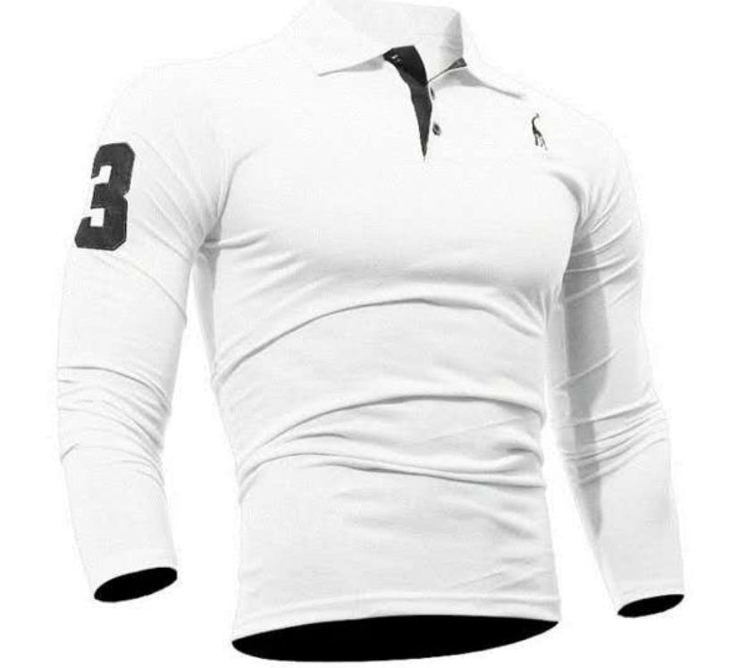 Camicia polo da uomo Valstrend con collo digitale ricamato con cervo, maniche lunghe e design elegante.
