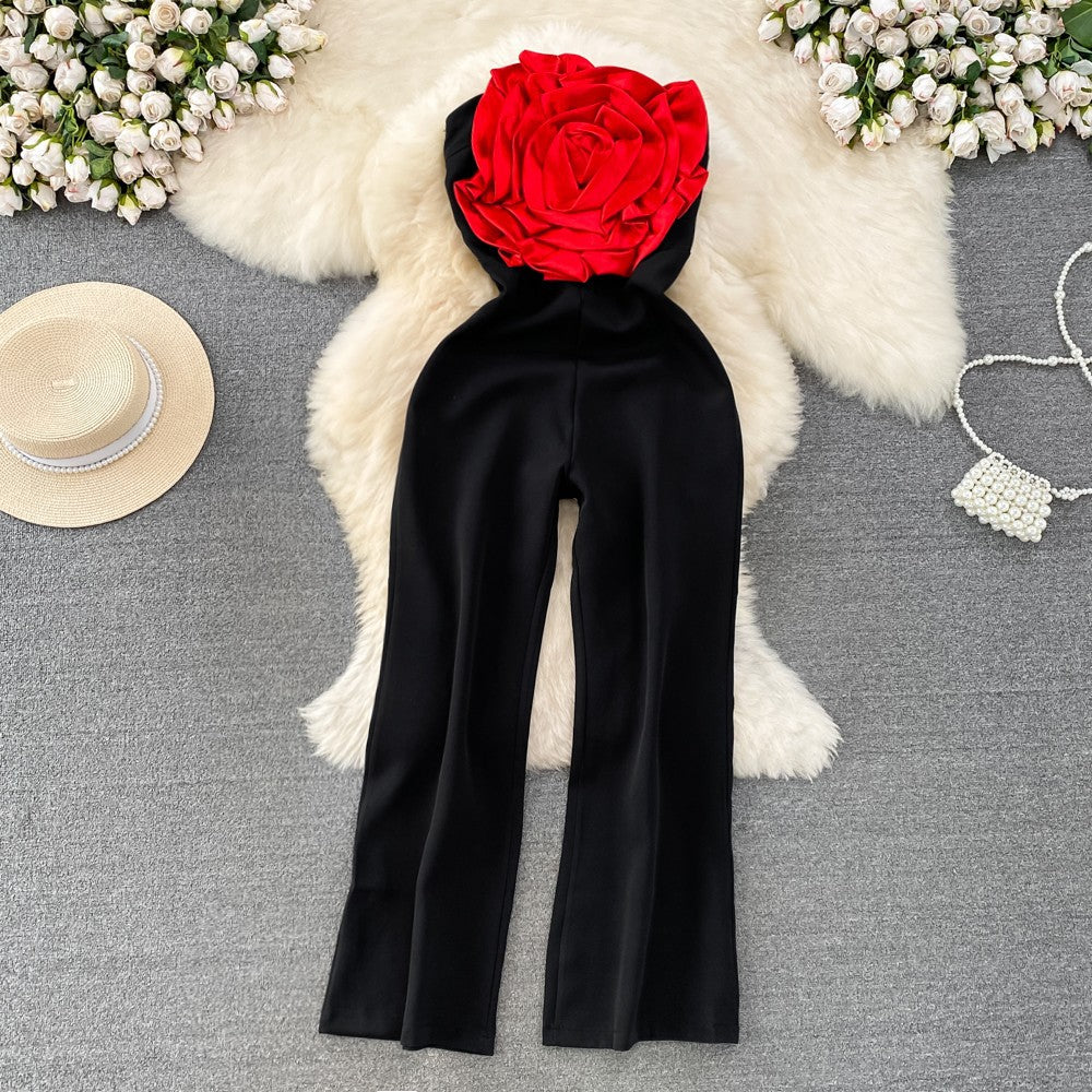 Completo donna Valstrend shop, jumpsuit a manica lunga con pantaloni larghi e dritti, stile moda femminile elegante e comodo.
