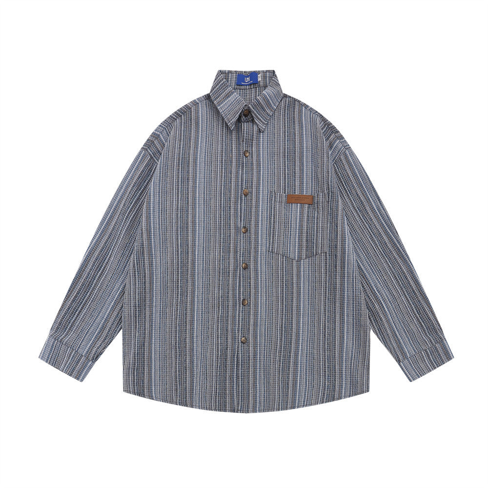 Camicia da lavoro casual in stile giapponese Valstrend, a quadri e righe, maniche lunghe, vestibilità loose, stile retro.