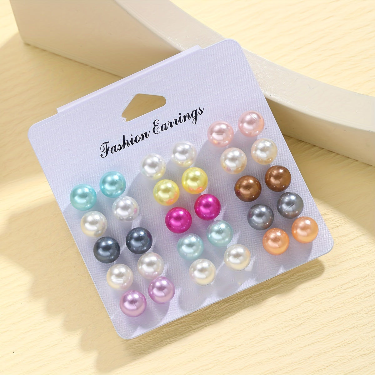Orecchini a perla imitazione a coppie semplici, stile leisure, per donna, per vacanza e party, brand Valstrend.