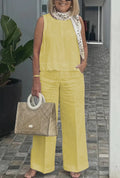 Completo donna con top e pantaloni palazzo a gamba larga Valstrend, due pezzi in tessuto leggero e elegante.