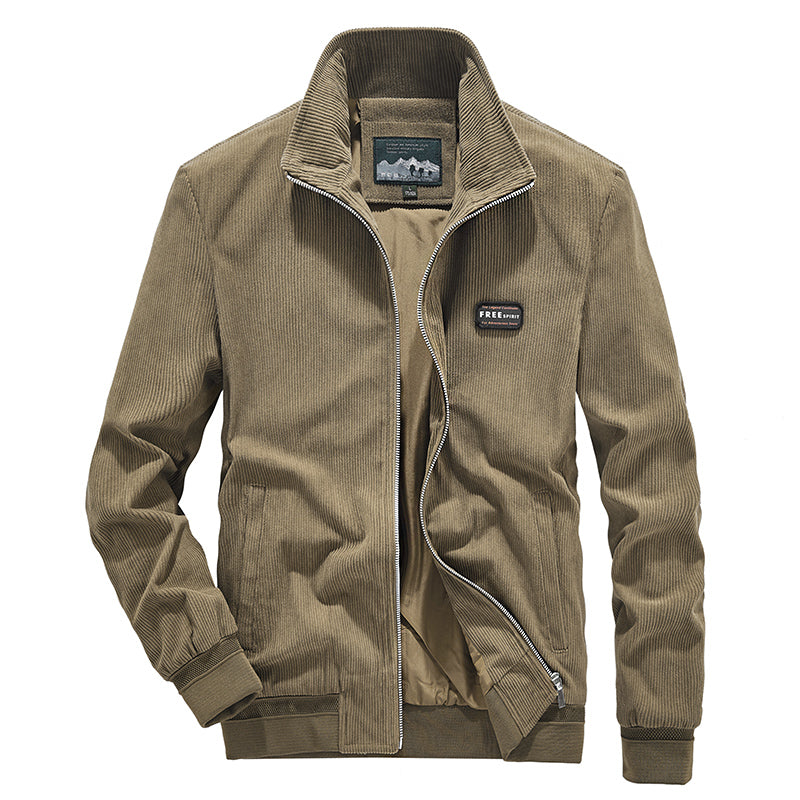 Giacca casual da uomo con collo alto in velluto a costine, ideale per primavera e autunno, marca Valstrend.