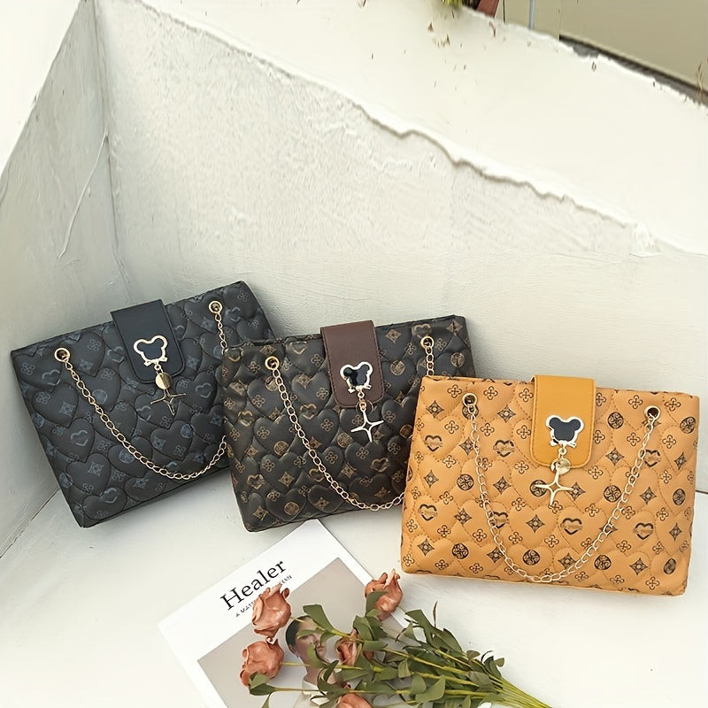 Chic Diamond-Quilted Underarm Bag for Girls - Spacious & Lightweight with Adjustable Strap, Elegant Print Design, Perfect for Everyday Use